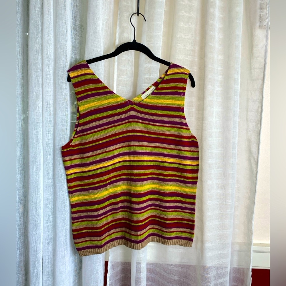 Lord & Taylor Knit Tank Sleeveless Striped Multi 100% Cotton Vintage Large - Picture 2 of 8